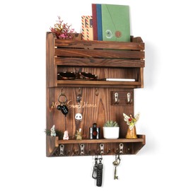 Innovation Key Holder for Wall, Wall Mounted Mail Organizer with 9 Key Hooks, Umber