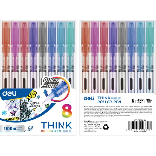 deli 8 0.5mm Color Rollerball Pen/Coloured Ballpoint Pens EQ300-8C