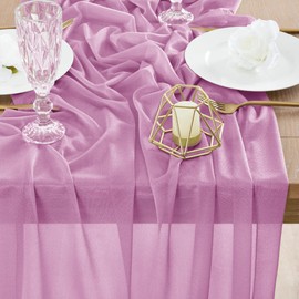 Socomi Purple Gauze Table Runner Chiffon Like Wedding Table Runner 10FT 120 inches Long Boho Rustic for Bridal Shower Decorations Baby Shower