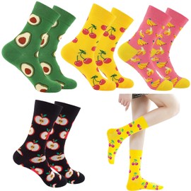 SwirlColor Funny Socks Women, 4 Pairs Working Day Novelty Socks with Fruit Patterns Comfortable Cotton Women's Socks for Spring Winter Size 6-7.5 UK/39-42EU Multipack