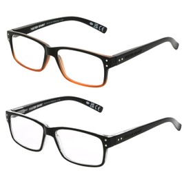 Foster Grant Men's Rowan 2-Pack Square Reading Glasses, Black- Brown Fade, Black, 37.5 mm, 2.75 Diopters