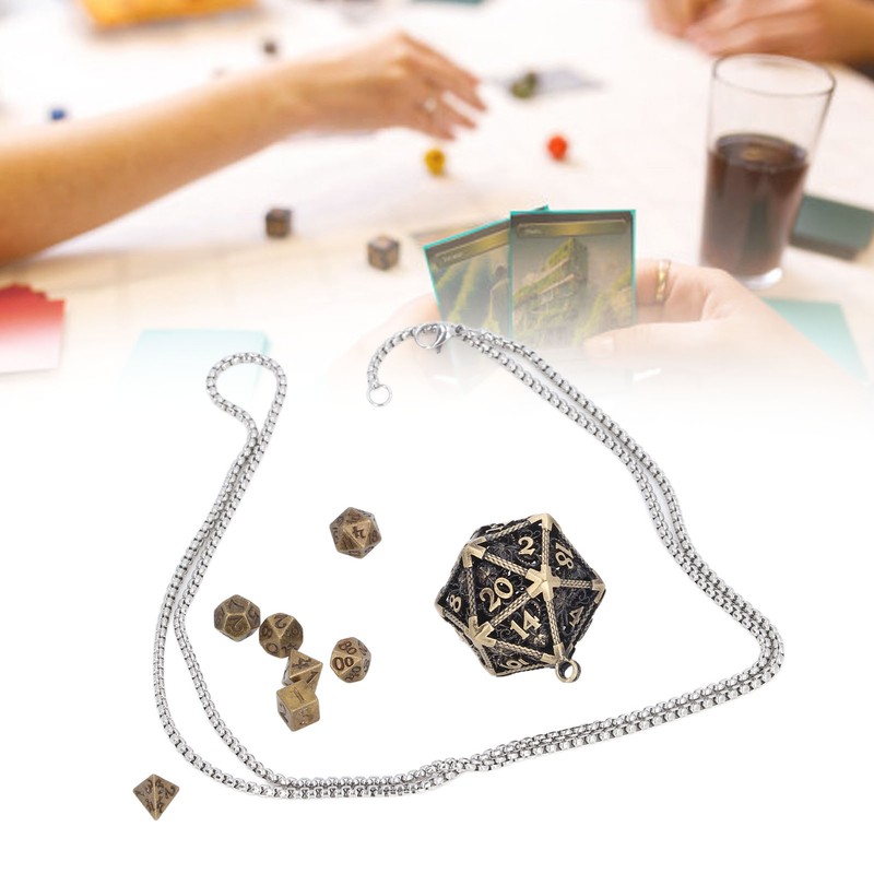 Mini Dice Set Necklace Antique Tiny Small Metal Hollow Polyhedral