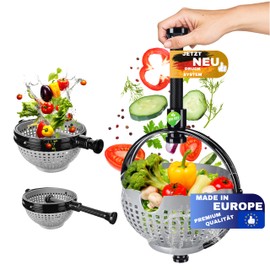 WoonFux® Salad Spinner with Practical Folding Handle - Salad Spinner with Minimal Pressure Application - Salad Spinner Foldable for Your Kitchen Comfort (Grey)