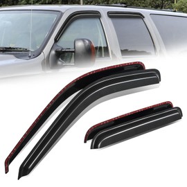 Auto Dynasty 4Pcs Carbon Fiber Pattern Window Visors Compatible with 2000-2005 Ford Excursion, Tape-On Front & Rear Window Deflectors Rain Guards Sun Wind Air Side Vent Shade, Glossy Black