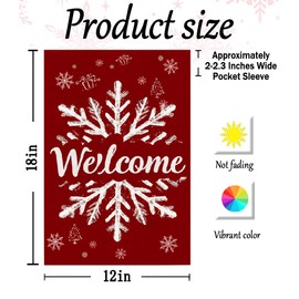 Christmas Winter Welcome Garden Flag,Snowflake Yard Flags,12x18 Inch Double Sided Burlap, for Outdoor Outside Holiday Xmas Party Decoration