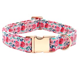 Bobo Rainbow Dog Collars, Soft Pink Flower Print Pet Collar Durable Metal Collar Cute Girl Dog Collars Adjustable Puppy Collar for X-Small Dogs