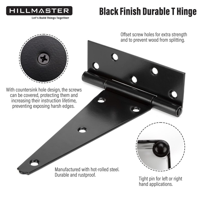 HILLMASTER 8 Inch T-Strap Heavy Duty Shed Door Hinges Gate