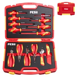 FESA Insulated Electrician Tool Set - 1000V 14-Piece Insulated Tool Set with 7 Insulated Screwdrivers, 1 Voltage Tester, 4 Insulated Pliers & More - 1000 Volt Hand Tool Set with a Durable Storage Case