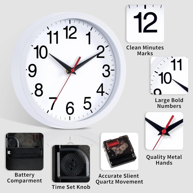 Rohioue - Reloj de pared moderno de 10 pulgadas, funciona