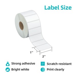 KingTac(15600 Labels,12 Rolls) 2" X 1” Direct Thermal Labels - 1300/Roll,15600 Pcs Totally, Perforated Barcode Labels, Compatible with Zebra & Rollo & MUNBYN Label Printer