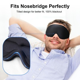 3D Sleep Mask with Earplugs, 100% Light Blackout Eye Mask for Sleep, Washable Sleeping Mask, 0 Pressure Eye Covers for Sleep with Wider Adjustable Strap, Only 1.3oz Light Soft Sleeping Mask (Black)