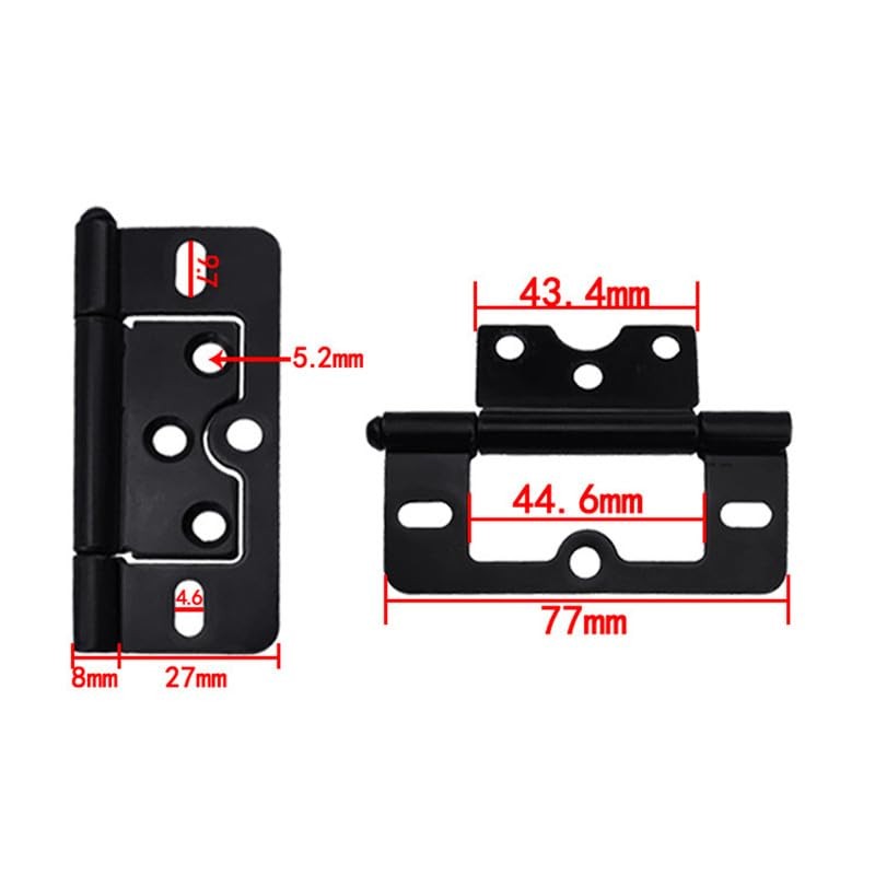5Pcs Black Flush Hinges,3 Inch Iron Door Hinges for Drawer