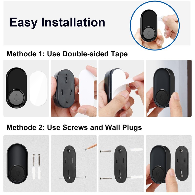 Wireless Doorbell - PHYSEN Waterproof Doorbell Chime Kits 2 receivers