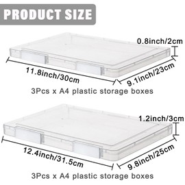 LonlyEagle 6 Pcs Clear A4 File Portable Project Case, Plastic Storage Box for 8.5" x 11" Letter Paper, Scrapbook Paper Storage Boxes Documents Magazines Holder