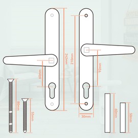 Bwintech 1 Pcs Polished Chrome Stainless Steel UPVC Door Handle,Lever/Lever Split Offset 60 and 92mm Backset,211mm Screw Hole Distance, 243mm Plate Length Front Door Handles for UPVC Door