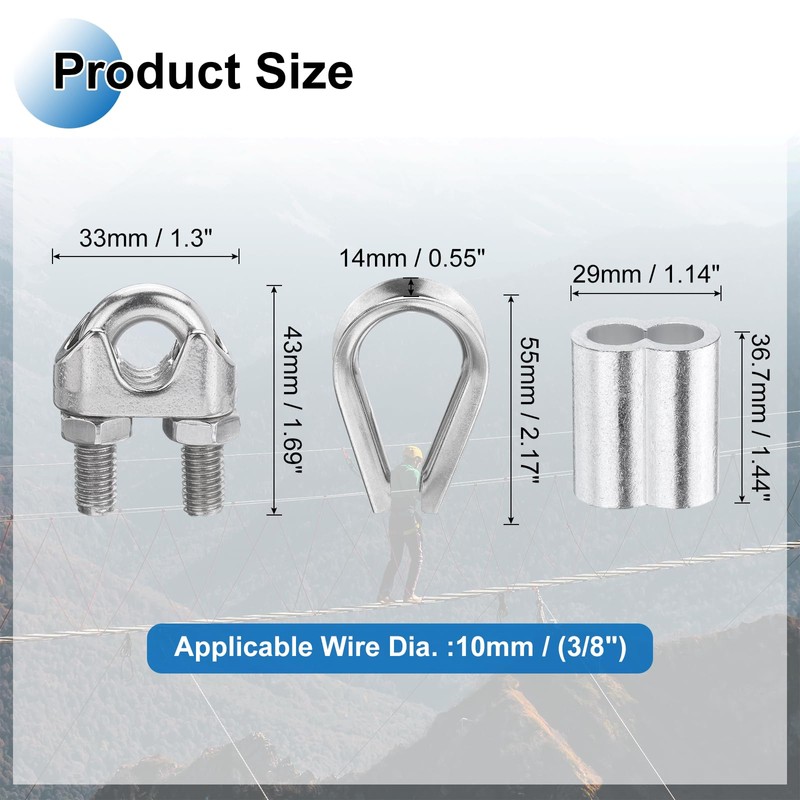 PATIKIL 18Pcs M10 304 Stainless Steel Wire Rope Kit, Wire