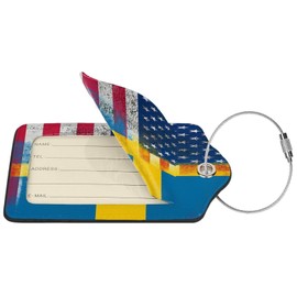 Swedish Flag and USA Flag 2-Pack Leather Luggage Tag Set, Travel Luggage Tags with Privacy Id Label, Stainless Steel Ring and Address Card for Men and Women Travel