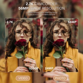 Muitune Camcorder Video Camera QHD 2.7K 56MP 16X Digital Zoom Vlogging Camera with LED Fill Light for YouTube, 2.8 Inch 270 Degree Rotation LCD Screen Camcorder with 32GB SD Card and Two Batteries