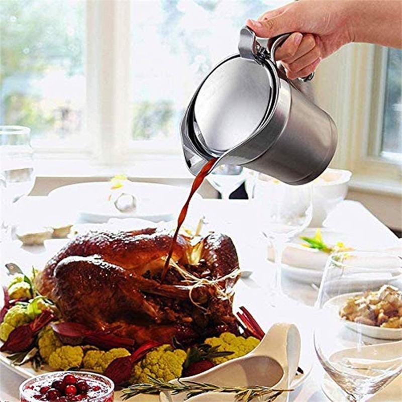 Stainless-Steel Double Insulated Gravy Boat - Sauce Jug with Hinged