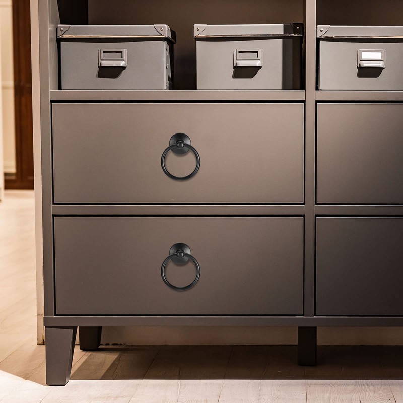 sourcing map 4Pcs Round Ring Pulls, Drawers Knobs Bronze Circle