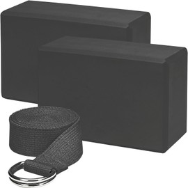 23x15x7.5cm Bloques de Yoga, Bloques para Pilates con Correa para Aumentar la Resistencia, Antideslizante Bloque de Ayuda de Alta Densidad, Bloques para Yoga, Pilates, Estiramiento y Meditación(Negro)