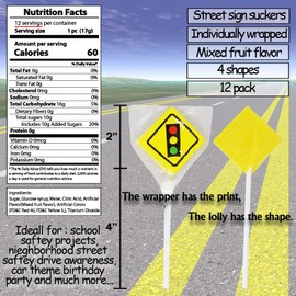 12 Street Sign Lollipop Suckers - Road Sign Lollipop for Car Themed Birthday Parties - Construction Safety Candy Decoration Lollipop - Party Favor Traffic Sign Pops - Assorted Pack Individually Wrapped Suckers