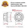 Nuts made of stainless steel with serrated edge, M3, nuts
