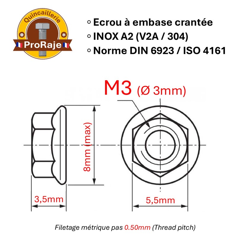 Nuts made of stainless steel with serrated edge, M3, nuts