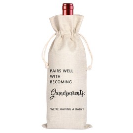 New Grandparents | Grandparents Wine Themed Announcement | Gandma Grandpa Wine Bag | Grandparents Gift | Pairs Well With Becoming Grandparents Congratulations 11WB43