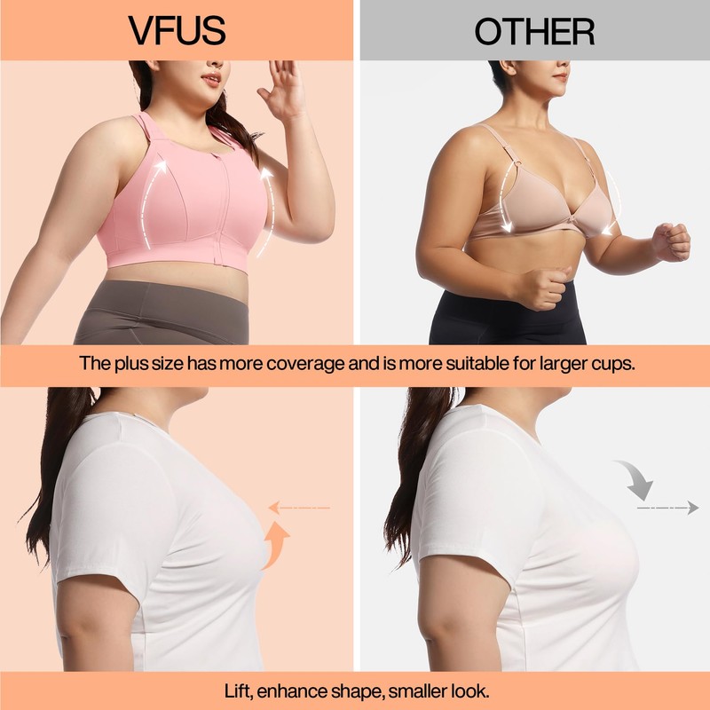 VFUS High Impact Sports Bras for Women Adjustable Zip Front