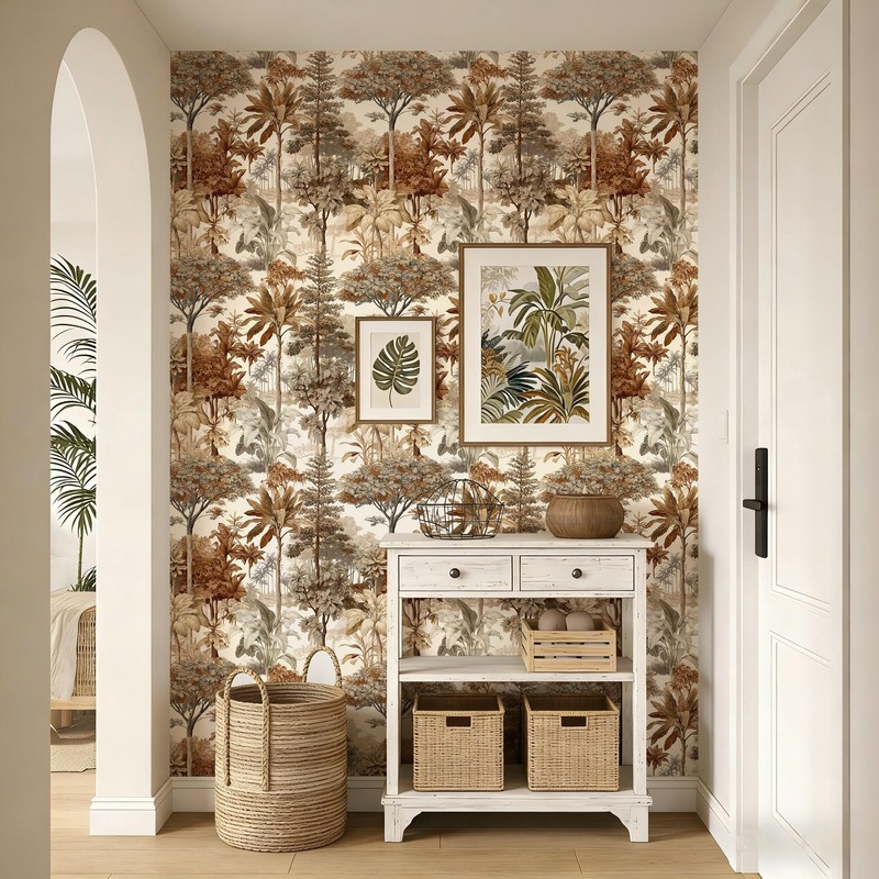 SuxiGlo Vintage Neutral Tropical Jungle Botanical Peel and Stick Wallpaper