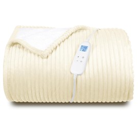 Electric Heated Blanket Queen Size 84" x 90" | 6 Heating Levels & 8h Auto Timer | Full Body Fast Heating and Ultra Soft Flannel, Machine Washable Bed Sofa Home Office Use, Beige