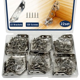 22-Pack Stainless Steel L Bracket with 120 Pieces Self-Tapping Screws, Universal Triangular Support Corner Bracket for Wood Furniture, L Brackets for Shelves, Drawers, Cabinets, Tables, and Chairs