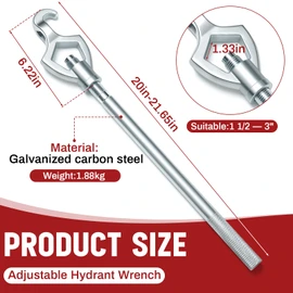 Tandefio Adjustable Fire Hydrant Wrench,1-1/2" to 3" 20 Inch Multifunctional Hydrant Wrench for Tightening Fire Nuts Tightening Fire Water Pipes, 3 Position Adjustable Nuts 1-1/2" to 3"