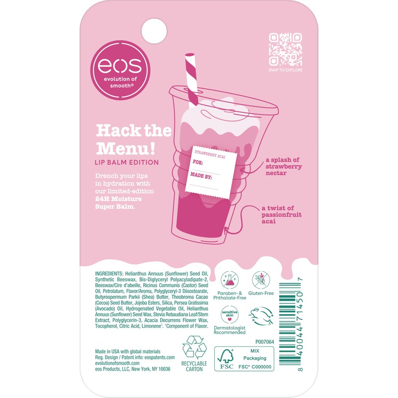 eos 24H Moisture Super Balm - Strawberry Acai, Lip mask,