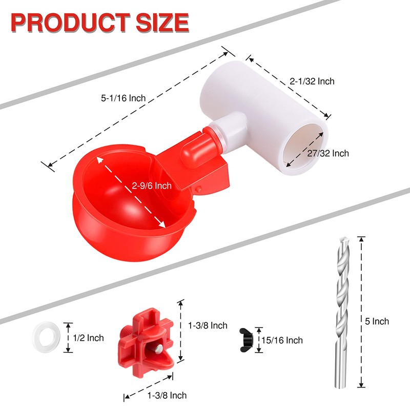 [12 Pack] Chicken Water Cups with PVC Tee,Chicken Water Nipples,Automatic