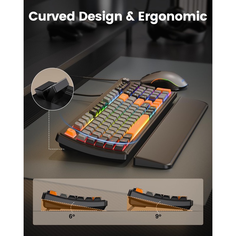 SABLUTE Gaming Keyboard and Mouse, Quiet Membrane with RGB Backlit