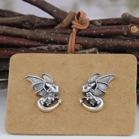 Hypoallergenic 925 Sterling Silver Dragon Earrings Cute Animal Jewelry Gifts for Women, Normal, S925, No Gemstone