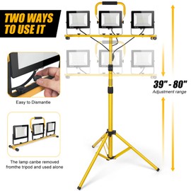 PBPHX 21000Lumen LED Work Lights with Stand - 3 Head Portable Work Light on Stand - IP66 Waterproof Tripod Worklights for Outdoor Indoor Job Site Workshop Garage Construction Site Lighting