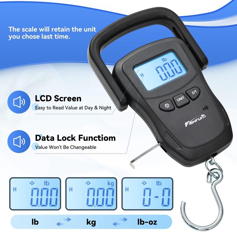 Fishfun Rechargeable Fish Scale, Digital Hanging Fish Weight Scale with