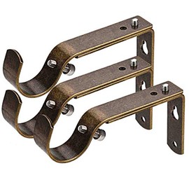 Curtain Rod Bracket Set of 3 for 1 Or 1 1/8 Inch Rods, Adjustable - Antique Brass
