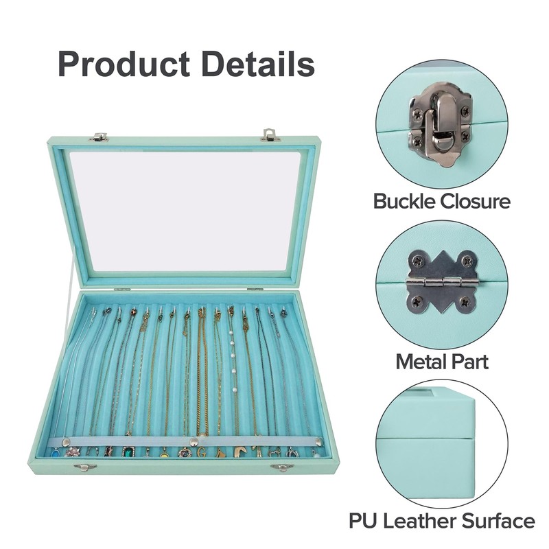 BesyPro Clear Lid Necklace Storage Box - Women Anti-Tangle 15