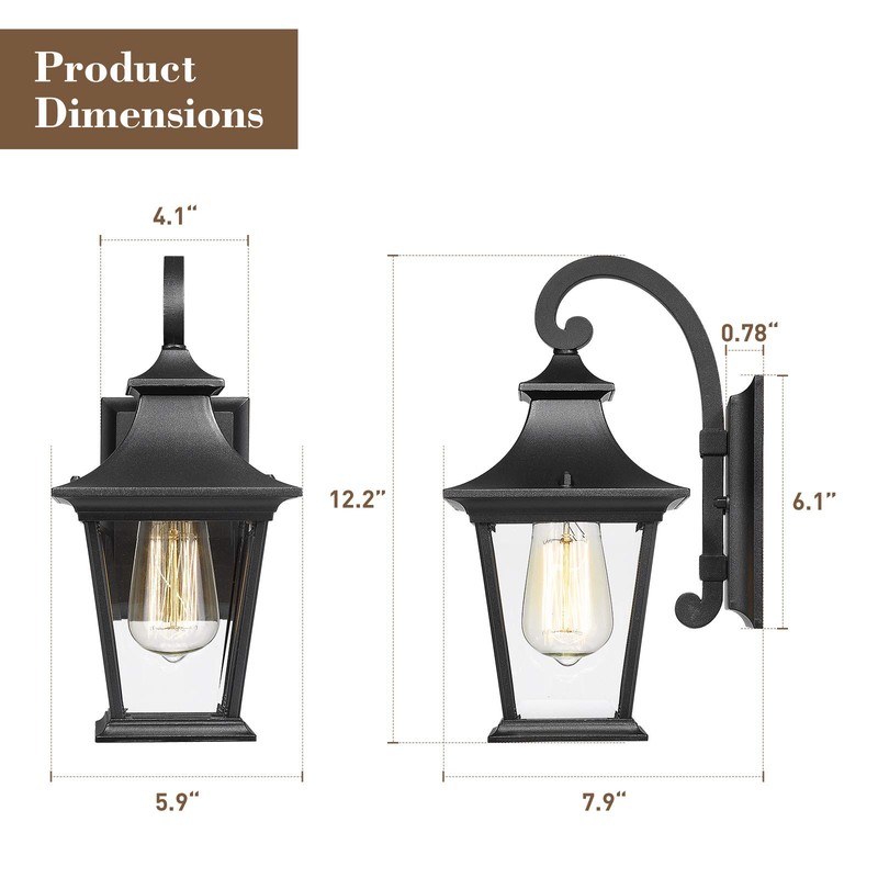 Emliviar Outdoor Porch Light, Modern Outside Wall Light Fixture for