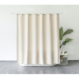 Premium Shower Curtain Linen Fabric Textile 240 x 200 cm Waterproof Anti-Mould for Bathroom Beige 180 x 200 cm