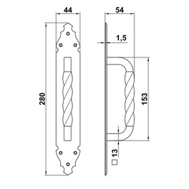 Gedotec Gate Handle Solid Metal | 1 Piece Folding Door Handles Furniture | Length: 280 mm | TRAUNSTEIN | Furniture Handles Black Matt Look - Classic Design | Push Handle Drawer Handles Kitchen Handles