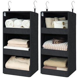 GRANNY SAYS Hanging Closet Shelf, 3-Shelf Foldable Hanging Organizers and Storage, Hanging Organizer for Camper Organization, Black, 2-Pack