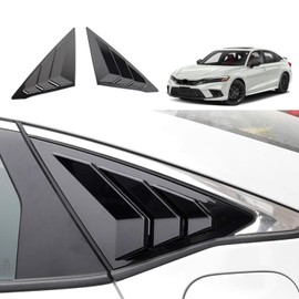 Blazeray for Civic 2022 2023 2024 2025 Sedan Rear Side Window Louvers ABS Racing Style Louvers Air Vent Scoop Shades Cover Blinds for Honda 11th Gen Civic Accessories 2pcs (Bright Black)