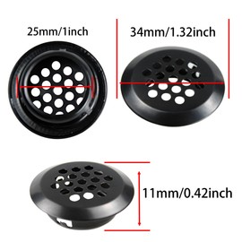Runseaway 10Pcs 25mm/1” Round Air Vents Soffit Vents, Circular Stainless Steel Mesh Hole Louver Vents for Cabinets, Wardrobes, Shoe Cabinets, Sundry Cabinets, Black