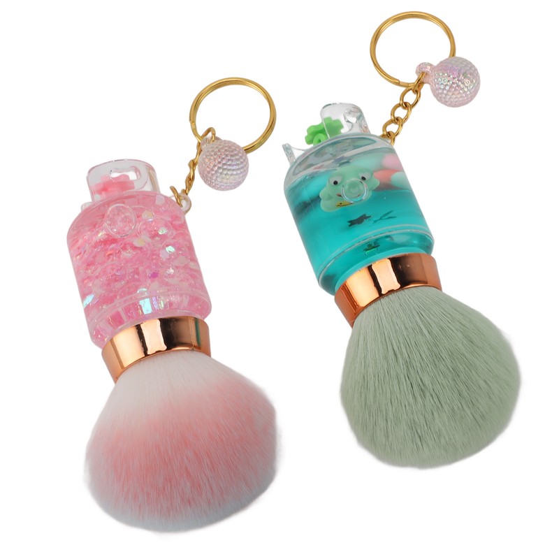 2pcs Loose Powder Brush with Keychain Transparent Handle Synthetic Shed