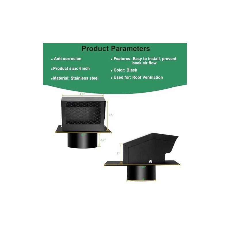 4 inch Roof Vent Cap, Removable Roof Vent, Bathroom Exhaust